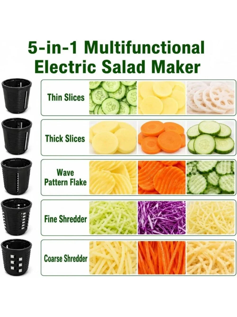 5-in-1 Electric Vegetable Spiralizer & Grater - One-Touch Slicer for Easy Salads